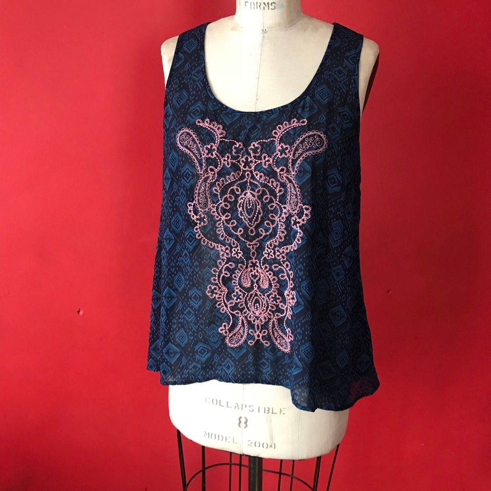 navy tank top with cut out detail in back